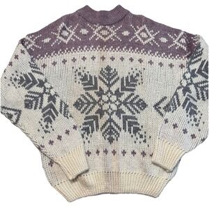 Vintage Bonjour International Nordic Snowflake Sweater Mens Large Wool Blend